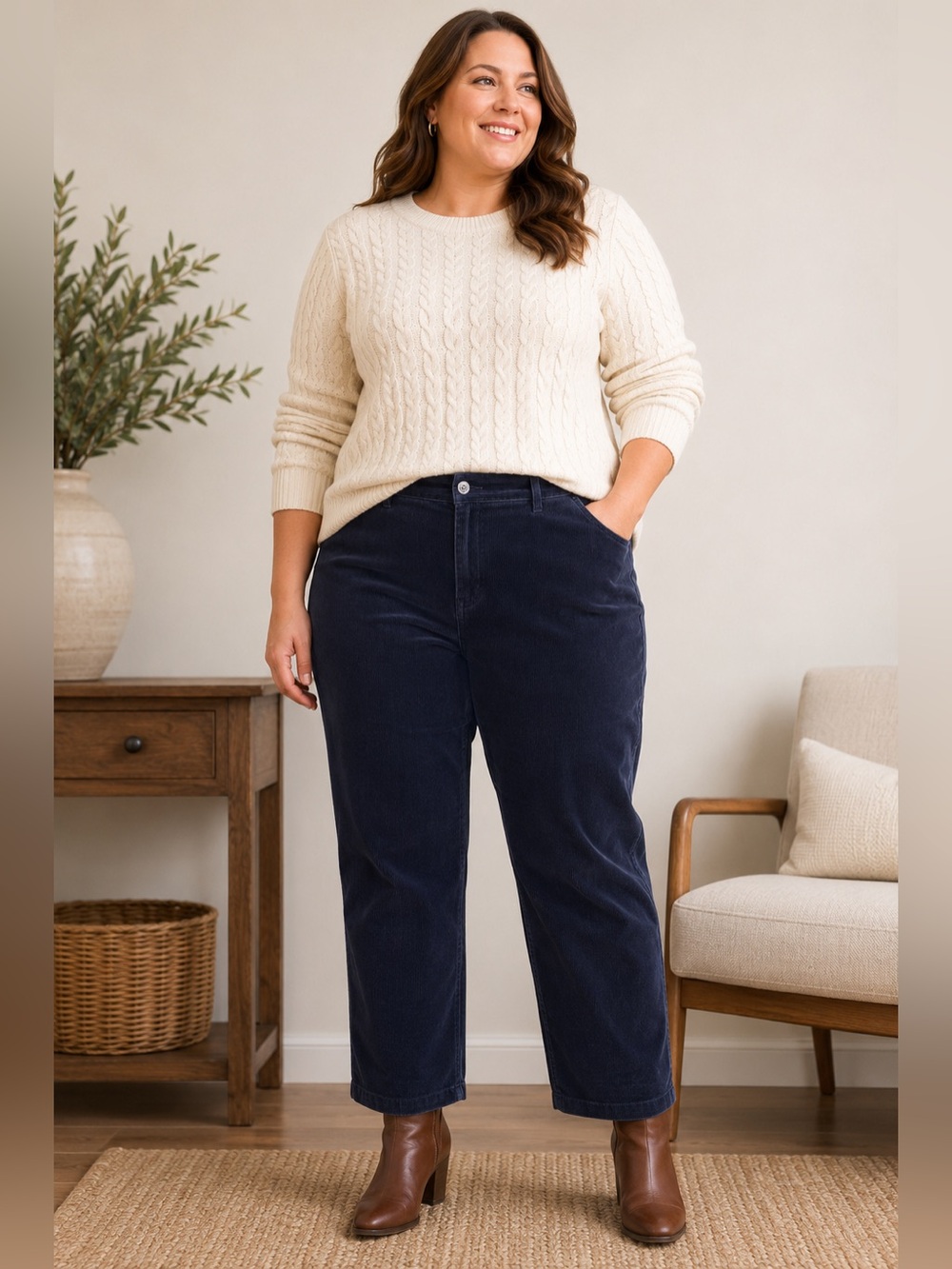 LL Bean Womens Classic Fit Curvy Corduroy Pants‎ Navy Blue Size 22WP Petite